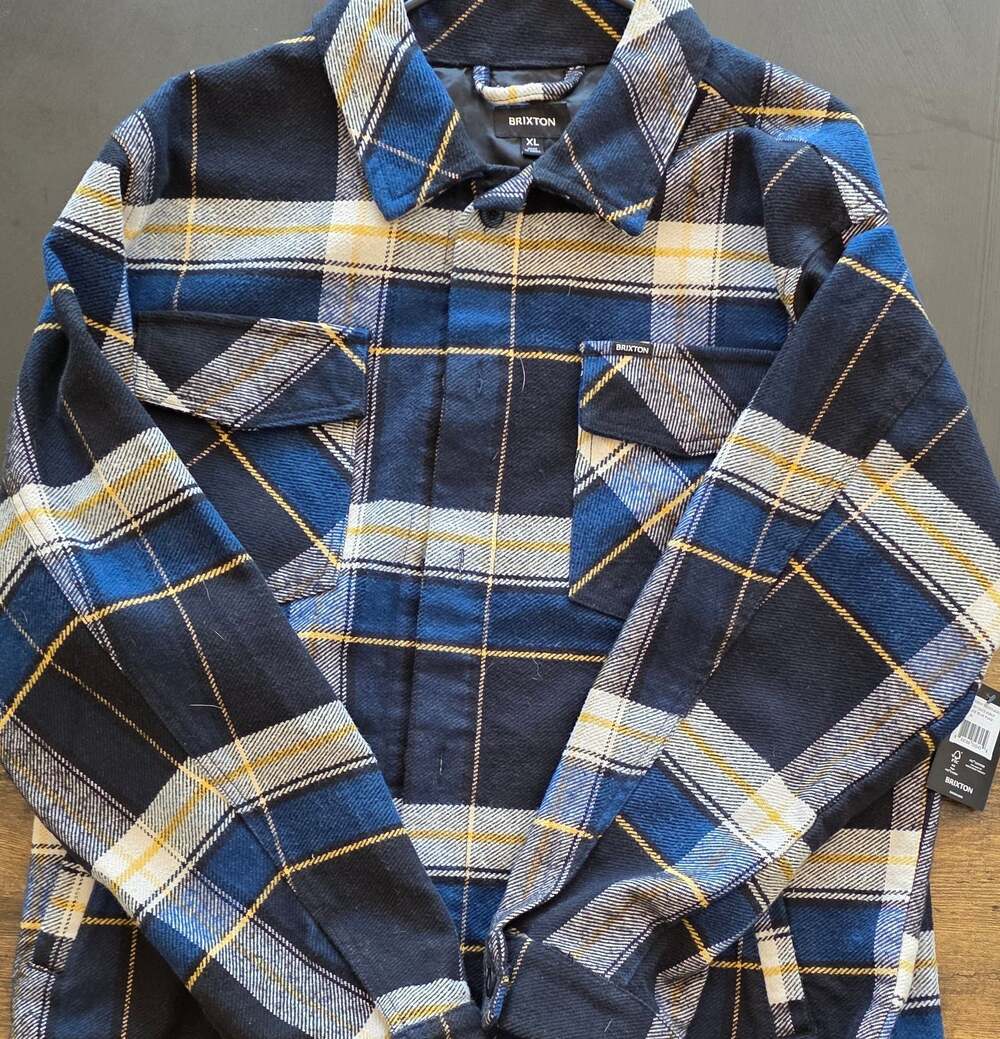 Brixton Bowery Trucker Jacket Joe Blue Plaid Size XL